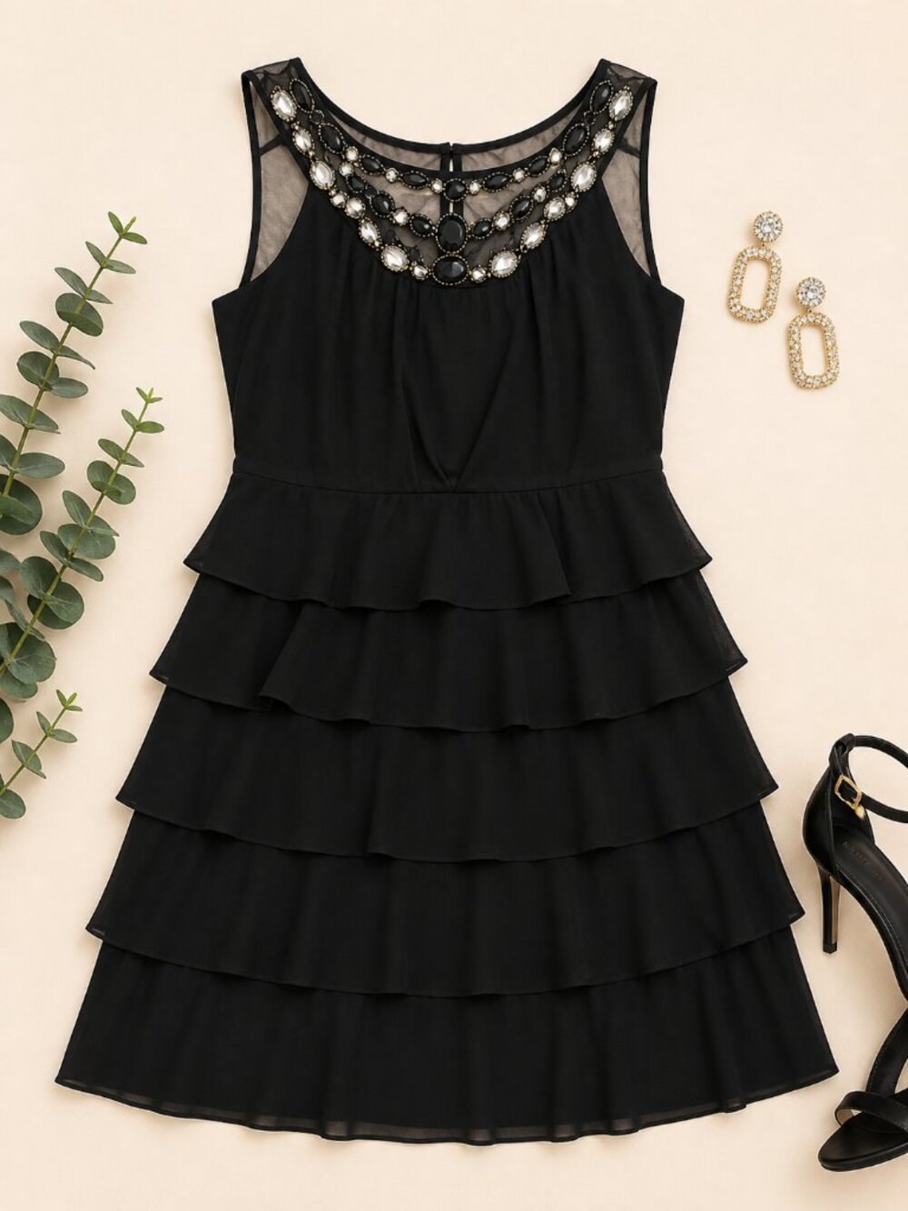 Black Tiered Ruffle Dress – Size 10